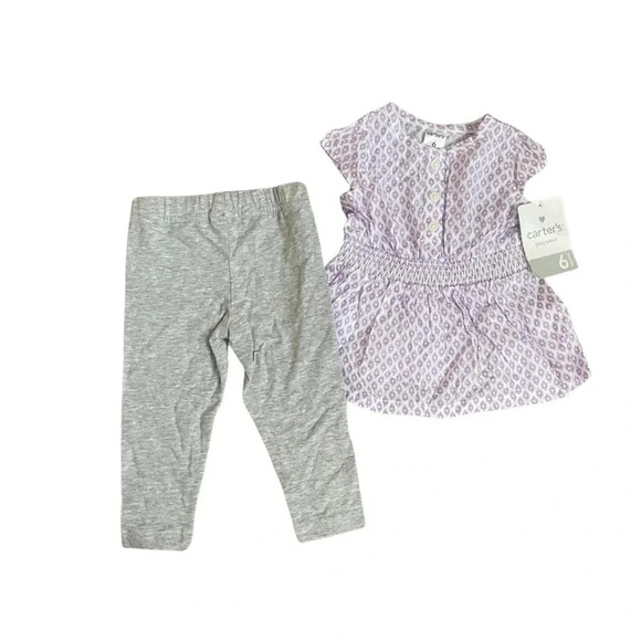 Carter’s Girl 3-Piece Set | Purple Print & Striped Dresses , Gray Leggings - Picture 6 of 9